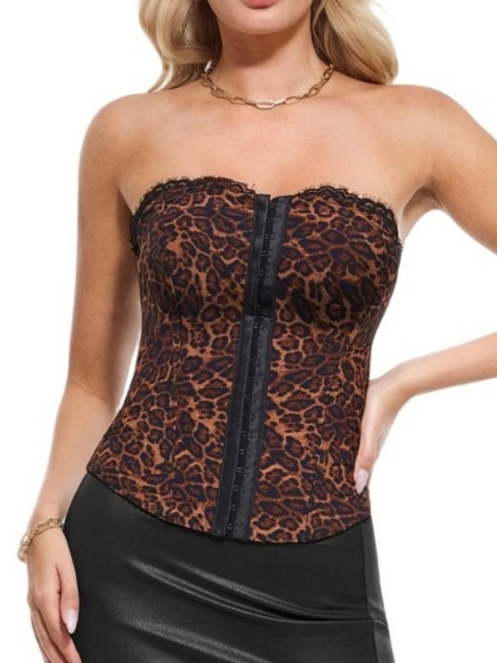 Popilush Shapewear Sculpting Leopard Mesh Detachable Strap Corset Top